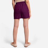 Magenta Yarn-Dyed Cotton Elasticated Casual Shorts
