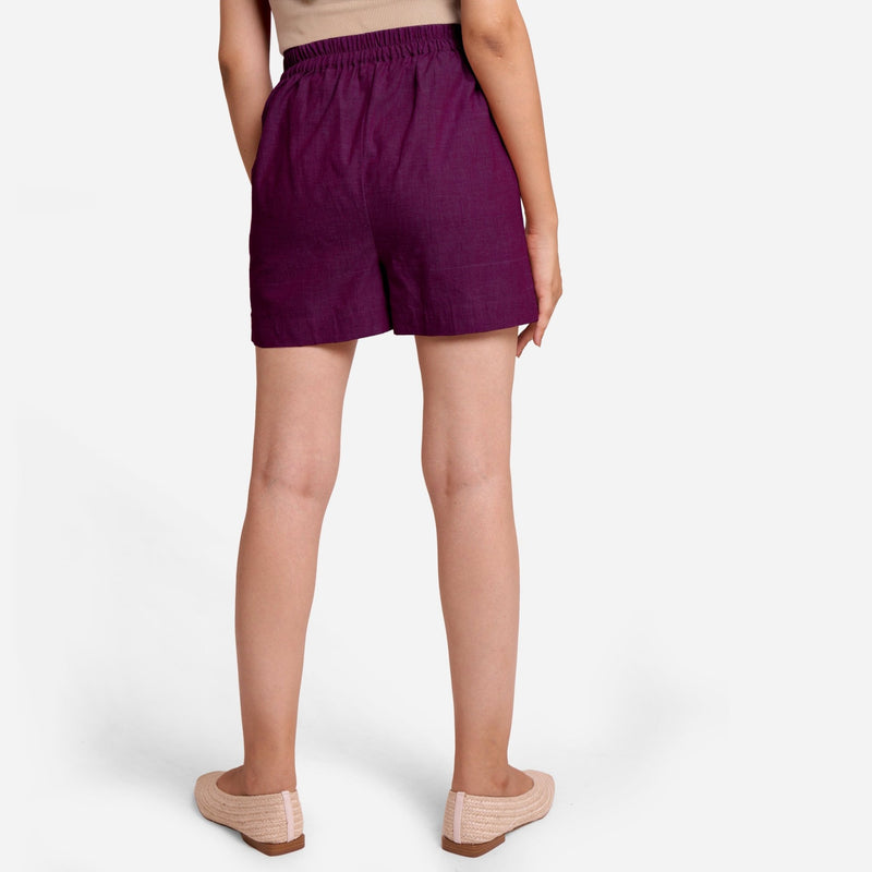 Magenta Yarn-Dyed Cotton Elasticated Casual Shorts