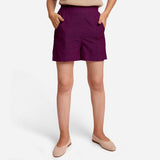 Magenta Yarn-Dyed Cotton Elasticated Casual Shorts