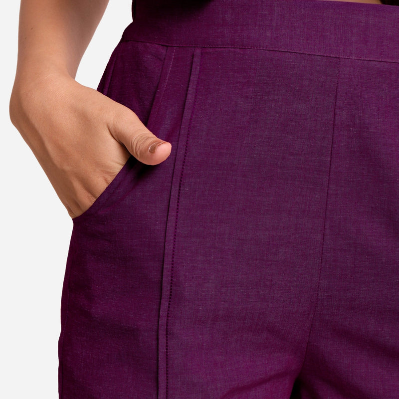 Magenta Yarn-Dyed Cotton Elasticated Casual Shorts