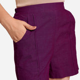 Magenta Yarn-Dyed Cotton Elasticated Casual Shorts