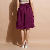 Magenta Yarn-Dyed Cotton Flared Elasticated Knee Length Skirt