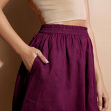 Magenta Yarn-Dyed Cotton Flared Elasticated Knee Length Skirt