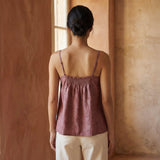 Magenta Yarn-Dyed Cotton Spaghetti Strap Top with Elastic Gathered Back