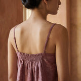 Magenta Yarn-Dyed Cotton Spaghetti Strap Top with Elastic Gathered Back