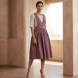 Magenta Yarn-Dyed Cotton V-Neck Pinafore Midi Wrap Dress