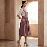 Magenta Yarn-Dyed Cotton V-Neck Pinafore Midi Wrap Dress