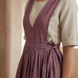 Magenta Yarn-Dyed Cotton V-Neck Pinafore Midi Wrap Dress