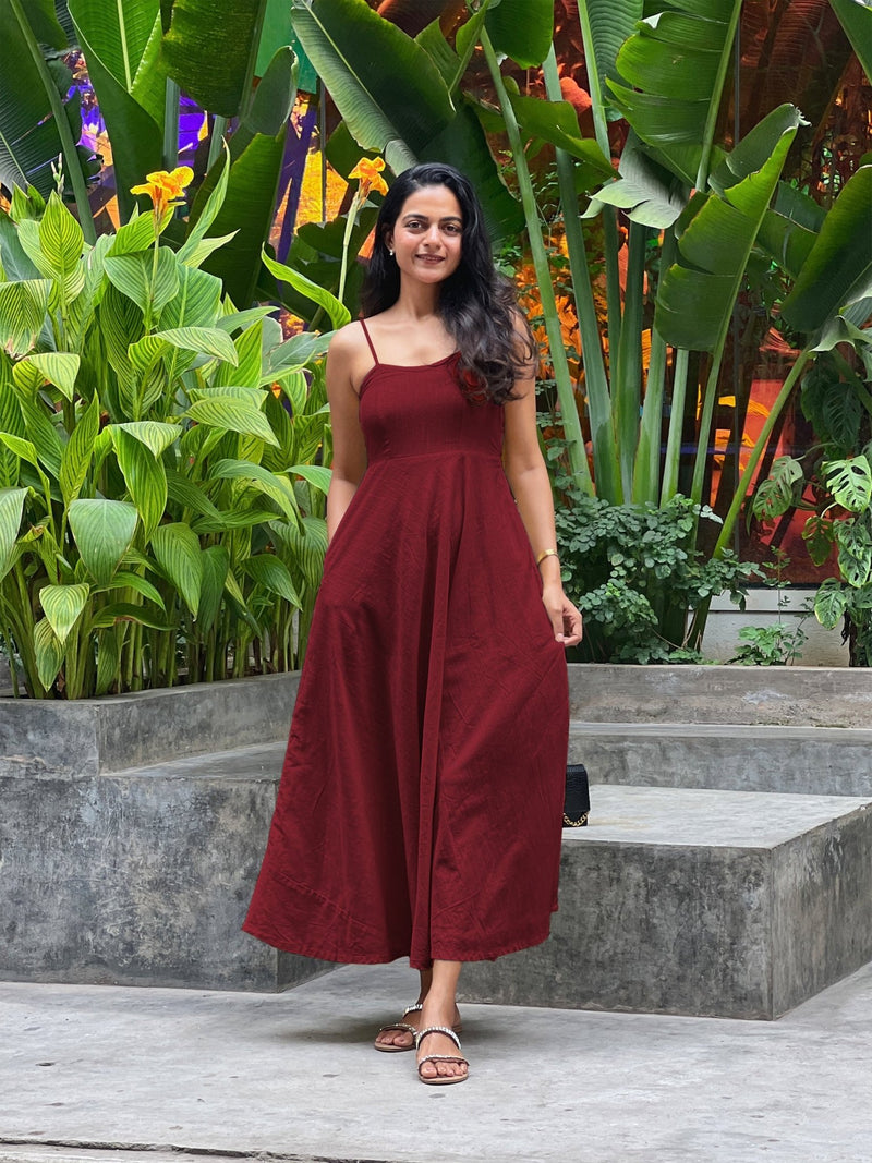 Maroon 100% Cotton Flared Sundress 50" / Tall (5'7" and above) Maroon 100% Cotton Flared Sundress 50" / Tall (5'7" and above)