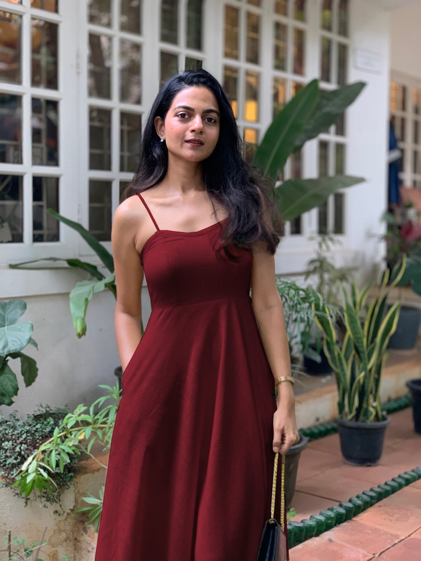 Buy Maroon 100% Cotton Flared Sundress Online at SeamsFriendly