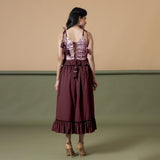 Maroon 100% Cotton Ruffled Elasticated Midi Skirt