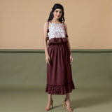 Maroon 100% Cotton Ruffled Elasticated Midi Skirt