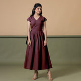 Maroon Cotton V-Neck Maxi Wrap Dress