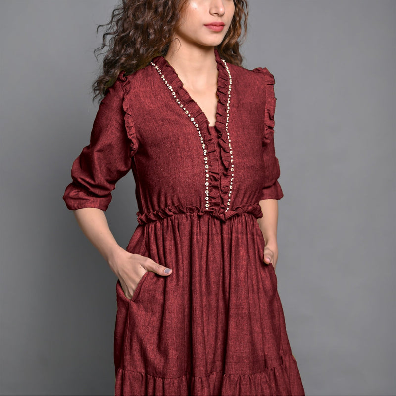maroon boho maxi dress Womens Maroon & White Boho Maxi Kaftan Flowing Summer Dress L-3XL