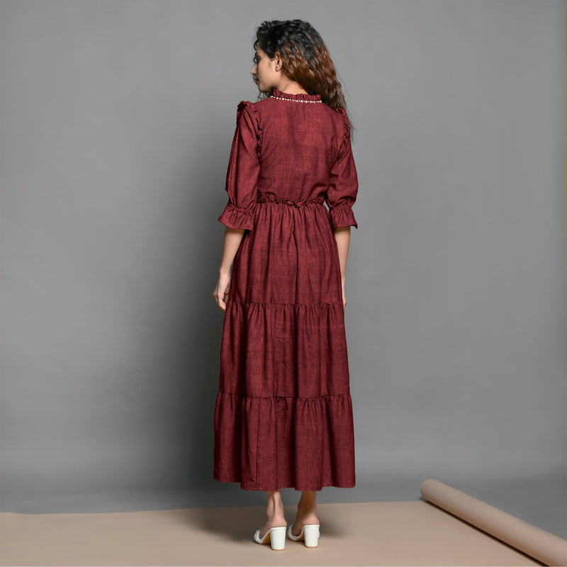 Buy Maroon Hand-Beaded Handspun Cotton Boho Maxi Dress Online at SeamsFriendly Buy Maroon Hand-Beaded Handspun Cotton Boho Maxi Dress Online at SeamsFriendly