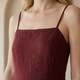 Maroon Handspun Cotton Ankle Length Flared Sundress