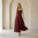 Maroon Handspun Cotton Ankle Length Flared Sundress