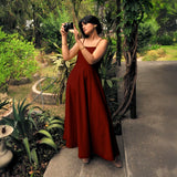 Maroon Handspun Cotton Ankle Length Flared Sundress
