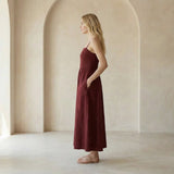 Maroon Handspun Cotton Ankle Length Flared Sundress