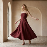 Maroon Handspun Cotton Ankle Length Flared Sundress