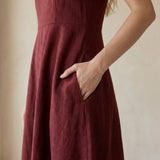 Maroon Handspun Cotton Ankle Length Flared Sundress
