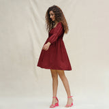 Maroon Handspun Cotton Bohemian Gathered Short Dress