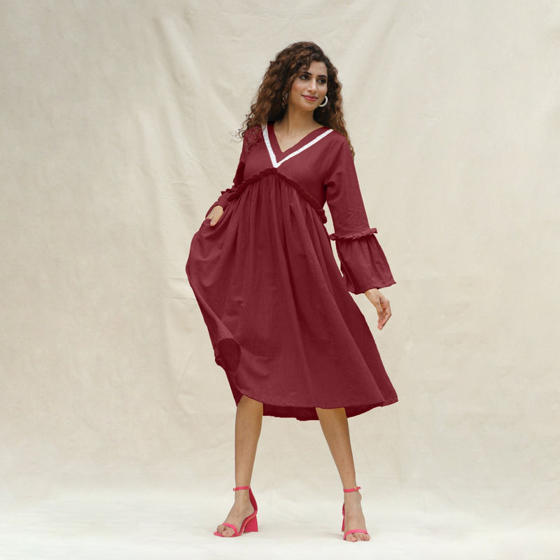 Maroon Handspun Cotton Bohemian Midi Dress 66" / Tall (5'7" and above) Maroon Handspun Cotton Bohemian Midi Dress 66" / Tall (5'7" and above)
