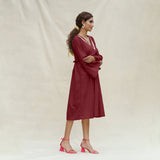 Maroon Handspun Cotton Bohemian Midi Dress