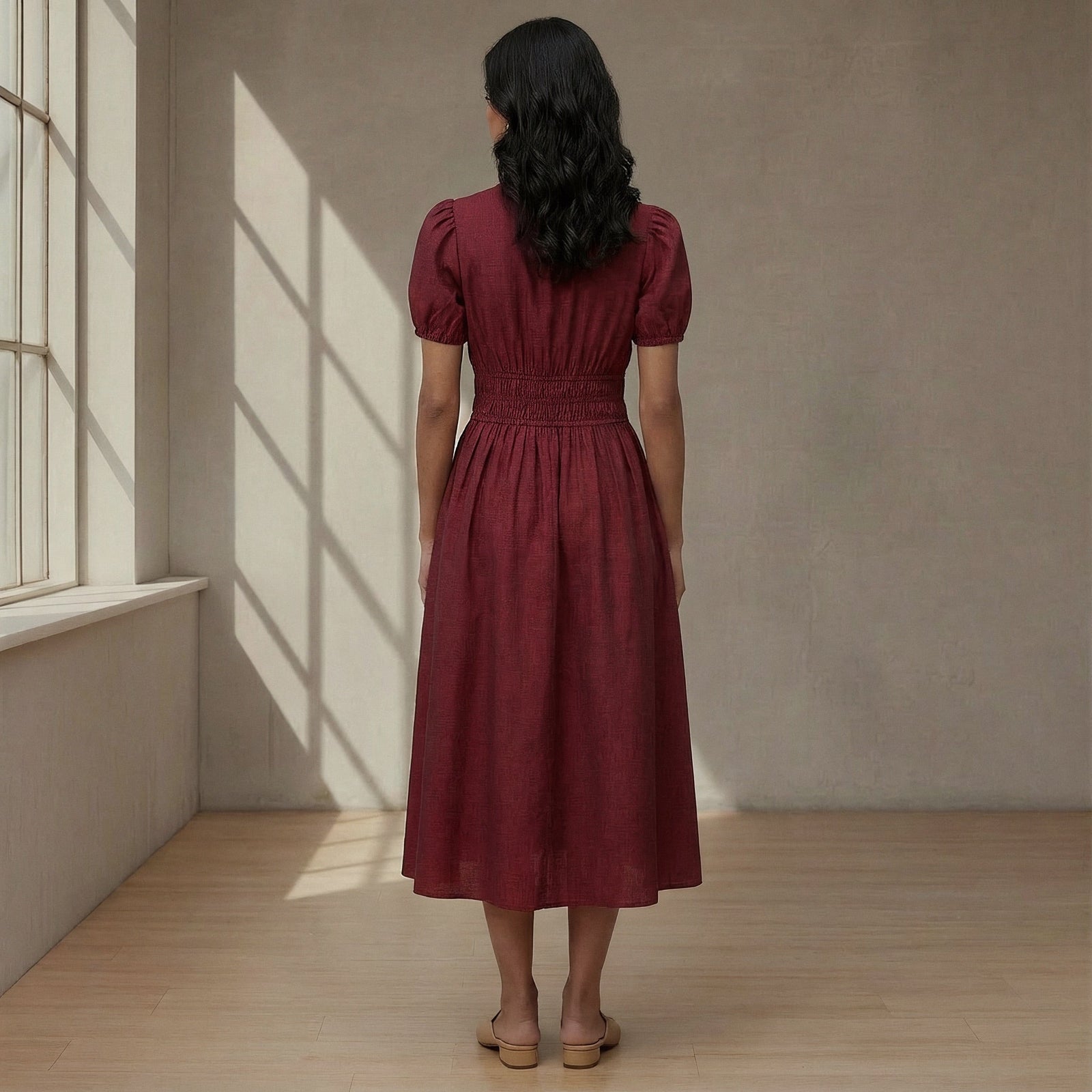 knee length dresses for ladies Red Button Sleeveless Midi Dress main image 0