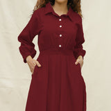 Maroon Handspun Cotton Button-Down Yoked Maxi Dress