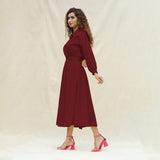 Maroon Handspun Cotton Button-Down Yoked Maxi Dress