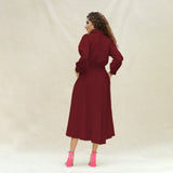 Maroon Handspun Cotton Button-Down Yoked Maxi Dress