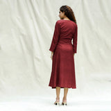 Maroon Handspun Cotton Drop Shoulder Midi Wrap Dress