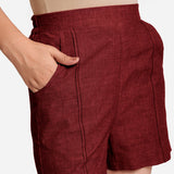 Maroon Handspun Cotton Elasticated Casual Shorts
