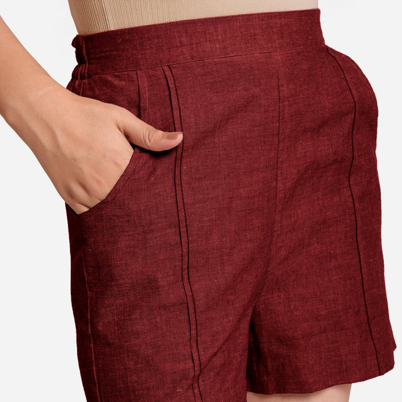 Maroon Handspun Cotton Elasticated Casual Shorts