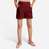 Maroon Handspun Cotton Elasticated Casual Shorts