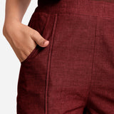 Maroon Handspun Cotton Elasticated Casual Shorts