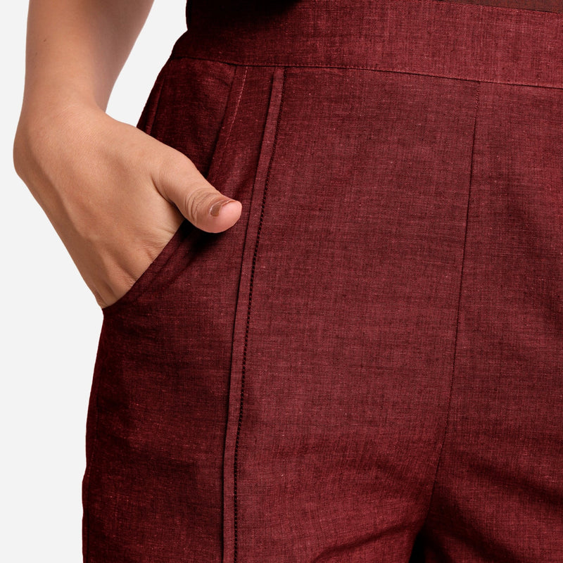 Maroon Handspun Cotton Elasticated Casual Shorts