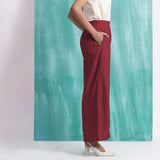 Maroon Handspun Cotton Elasticated Mid-Rise Wide Legged Pant