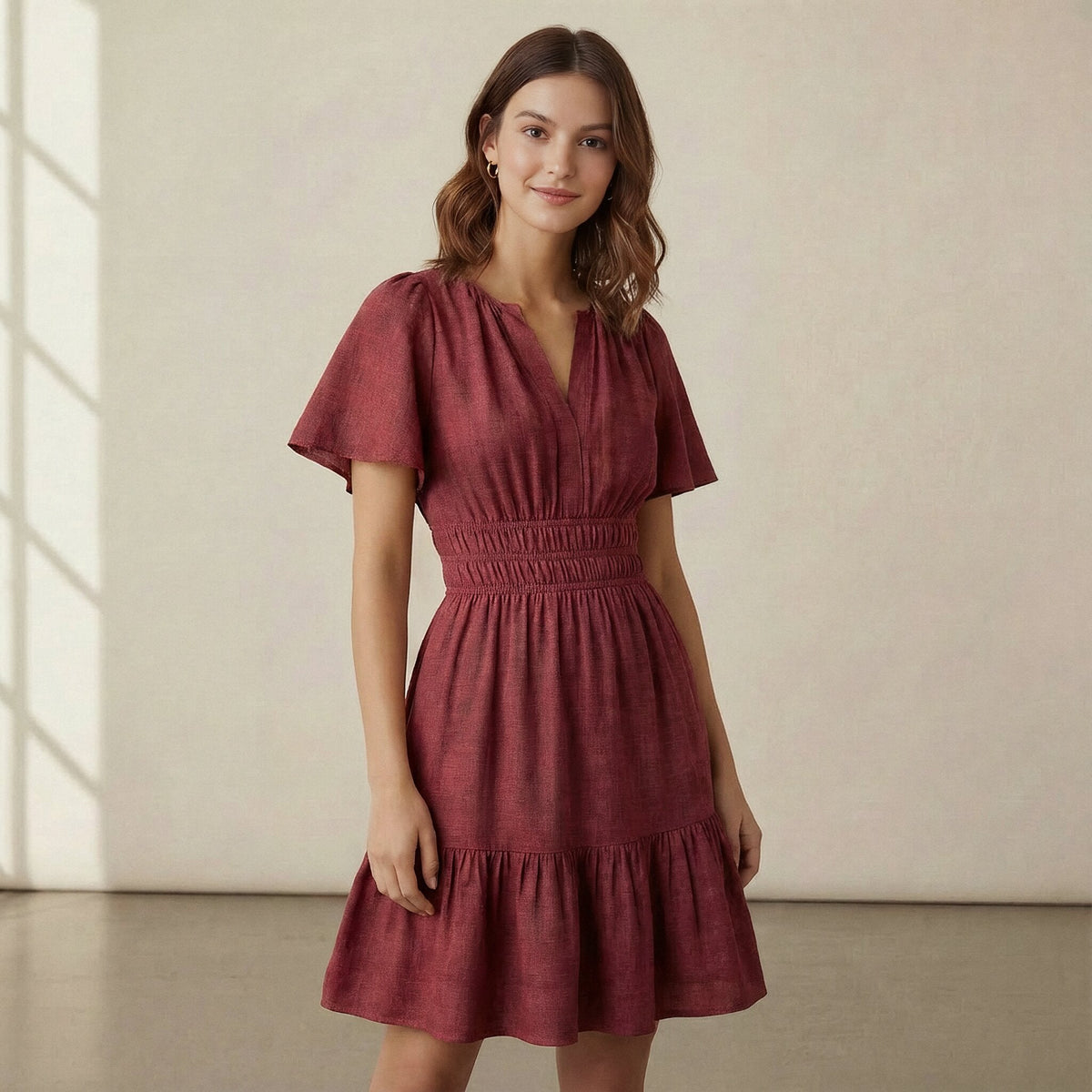SeamsFriendly maroon handspun cotton dress - same style available in 100+ natural fabrics