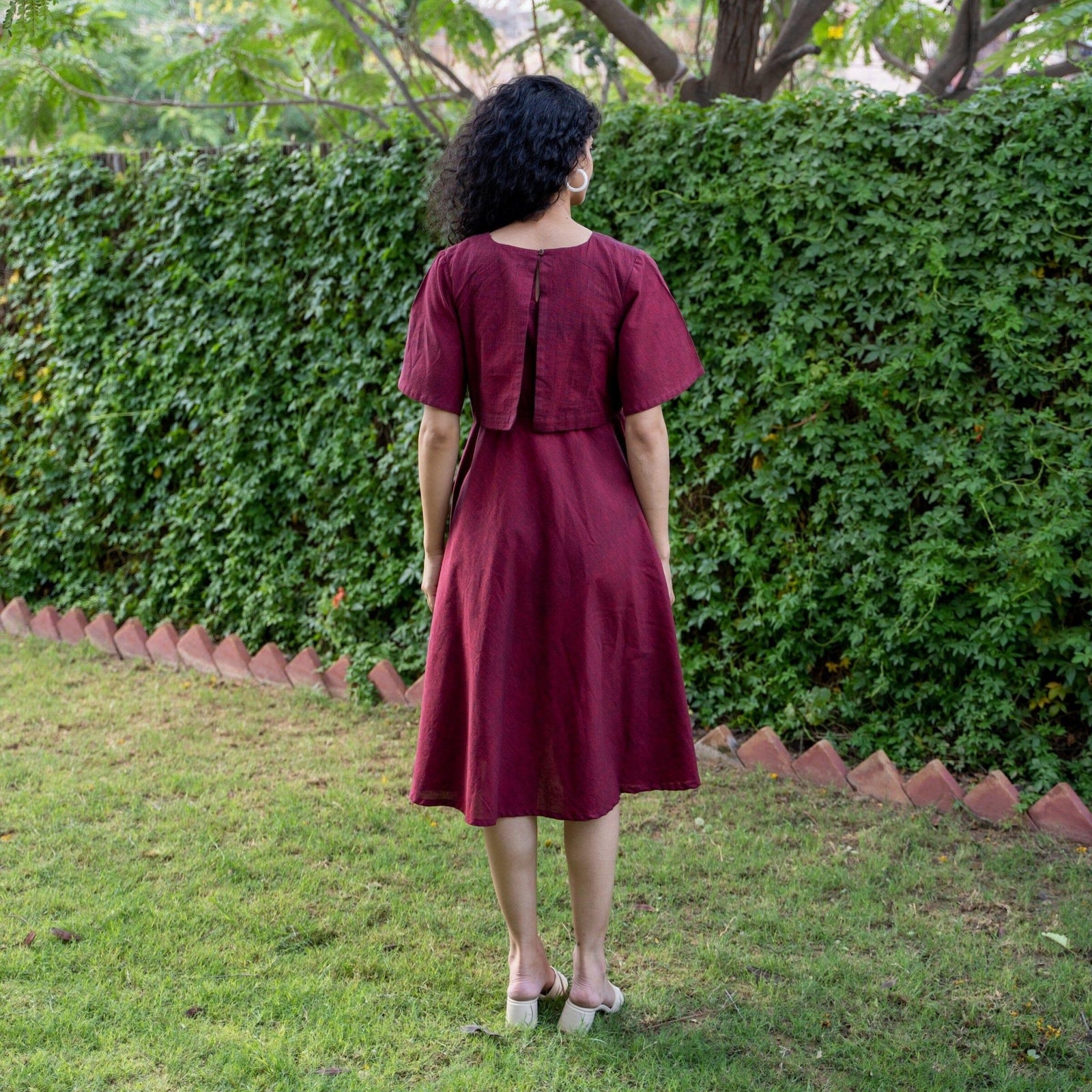 Maroon Handspun Cotton Fit and Flare Knee Length Pre and Post Maternity Dress 54" / Petite (5'1" and below) Maroon Handspun Cotton Fit and Flare Knee Length Pre and Post Maternity Dress 54" / Petite (5'1" and below)