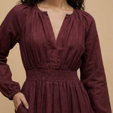 Maroon Handspun Cotton Fit and Flare Maxi Tier Dress
