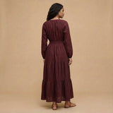 Maroon Handspun Cotton Fit and Flare Maxi Tier Dress