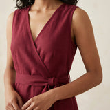 Maroon Handspun Cotton Fit and Flare Sleeveless Dress