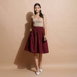 Maroon Handspun Cotton Flared Elasticated Knee Length Skirt