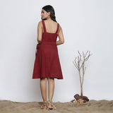 Back View of a Model wearing Maroon Handspun Knee Length Dress