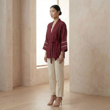 Maroon Handspun Cotton Kyoto Kimono Sleeve Wrap Top
