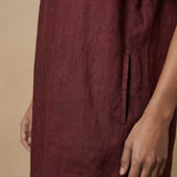 Maroon Handspun Cotton Mandarin Collar A-Line Short Dress
