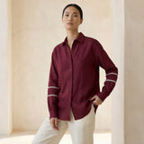 Maroon Handspun Cotton Relaxed Full Sleeve Button-Down Shirt