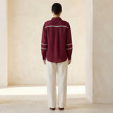 Maroon Handspun Cotton Relaxed Full Sleeve Button-Down Shirt